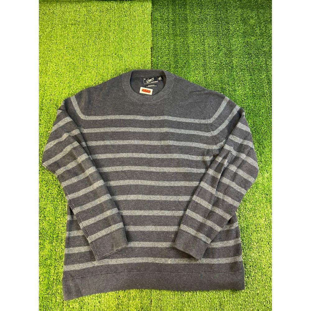 Grayers Clothiers Mens Striped Crewneck Sweater Charcoal Grey Merino‎ Wool XL